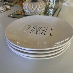 Set of 4 Rae Dunn JINGLE Dinner Plates 11"